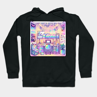 Kawaii Pastel Holographic Dorm Room Scene Graphic Hoodie